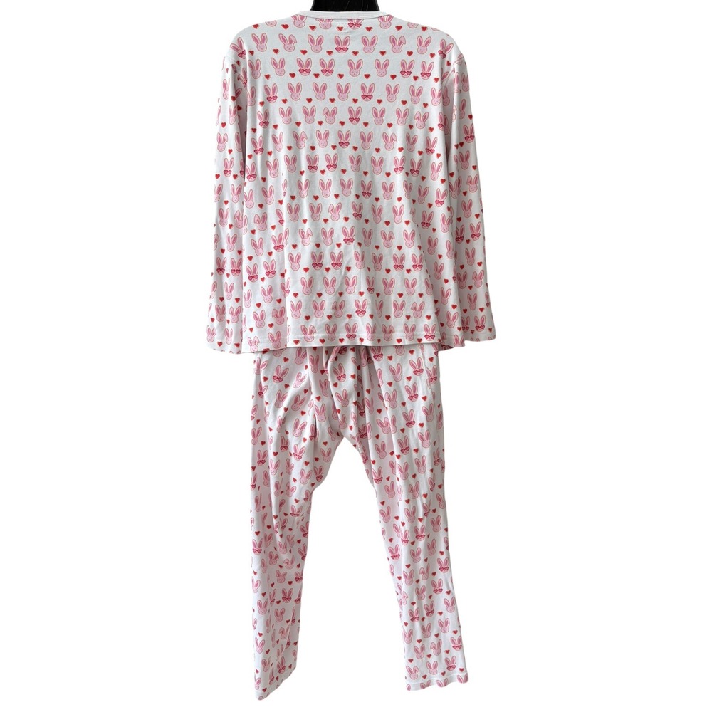 Roller Rabbit Lovestruck Bunny Heart Cotton Pajama Set XL Henley Top Pants - Picture 6 of 8